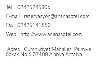 Ananas Hotel iletiim bilgileri